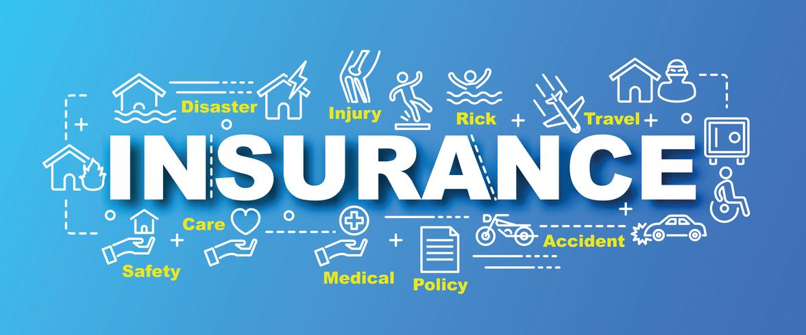 insurance banner with line art icons vector