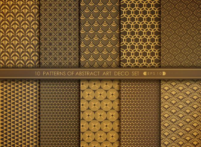 Abstract flower style antique of gold art deco pattern set vector