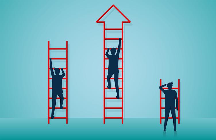 businessmen competition are climbing ladder to go to goal vector