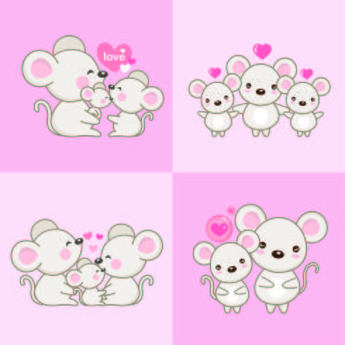 Cute dibujos animados familia ratón y bebé. vector