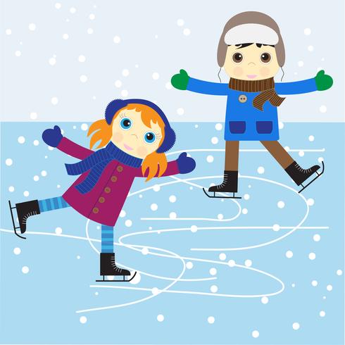 Patinaje sobre hielo niño y niña vector