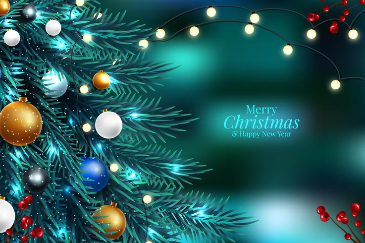 Christmas tree branches on a dark night bokeh background  vector