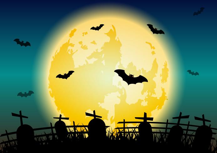 Glowing halloween moon background with cemetery vector