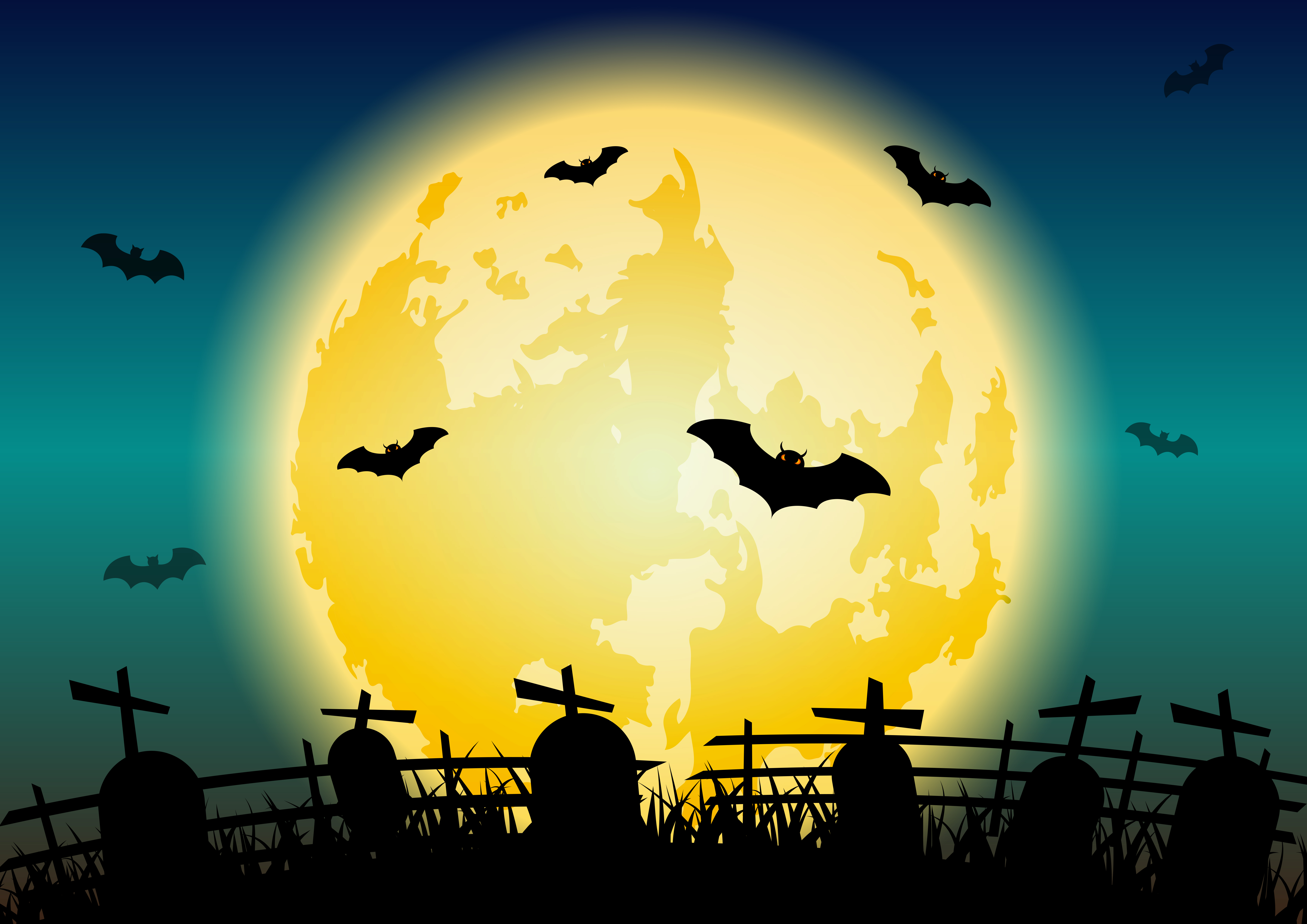 Glowing halloween moon background with cemetery 673124 Vector Art at