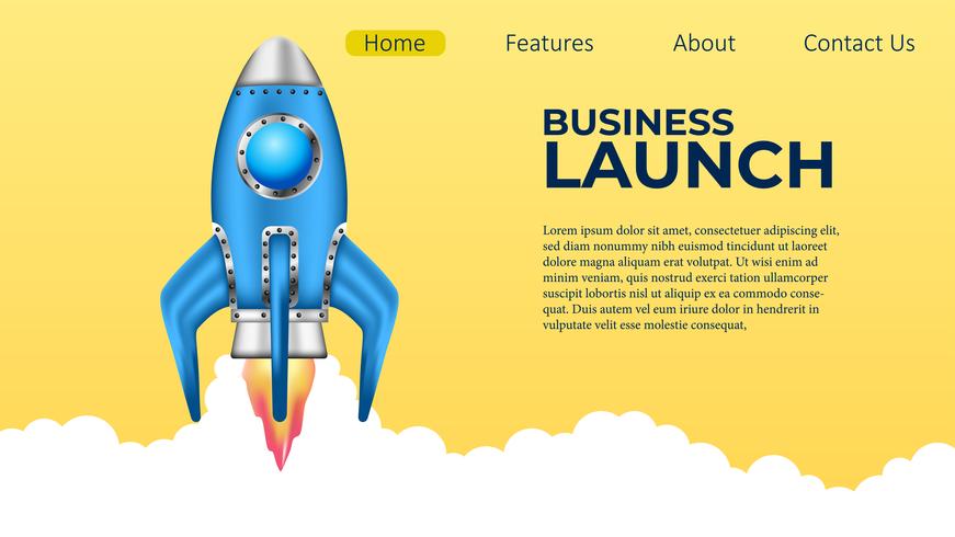 3D rocket launch illustration for landing page with white background vector