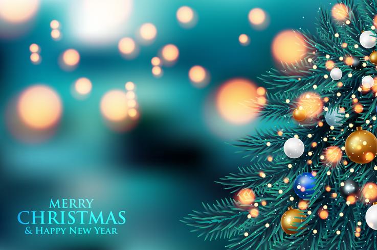Christmas tree branches on a dark night bokeh background  vector
