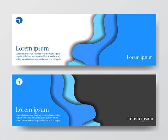 Conjunto de banner de encabezado de negocios azul moderno ola origami papel cortado artesanía vector