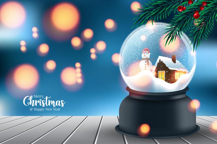 Snowball with Christmas tree background vector