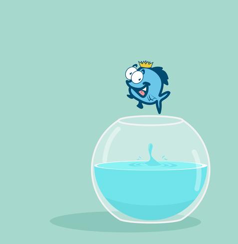 king fish jumping out of fishbowl  vector