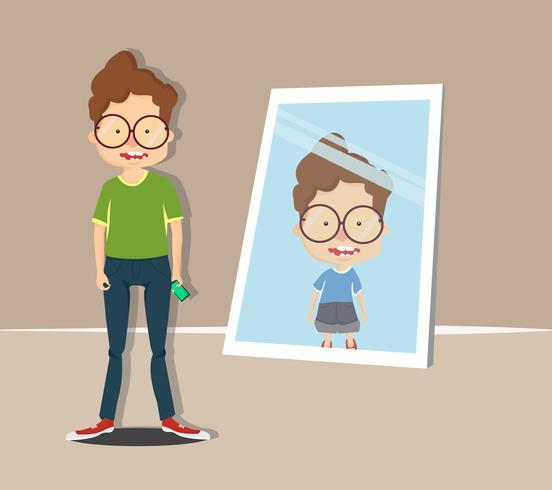 boy looking in the mirror vector