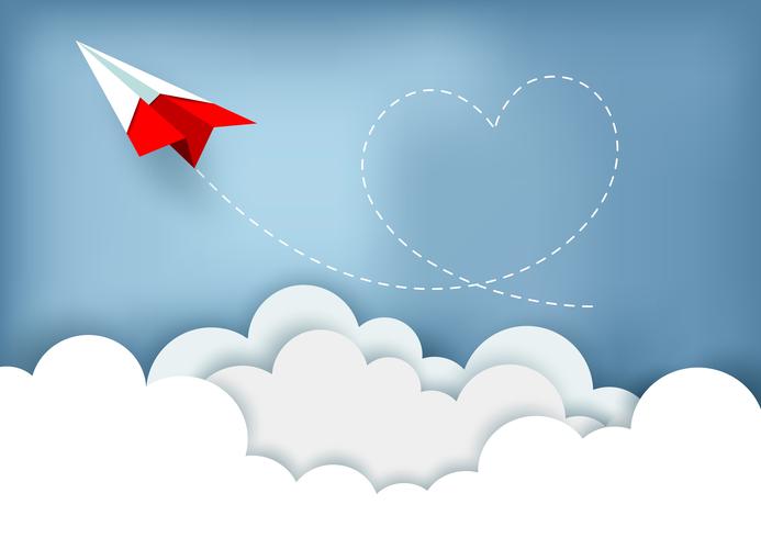 Paper plane with heart-shaped trail  vector