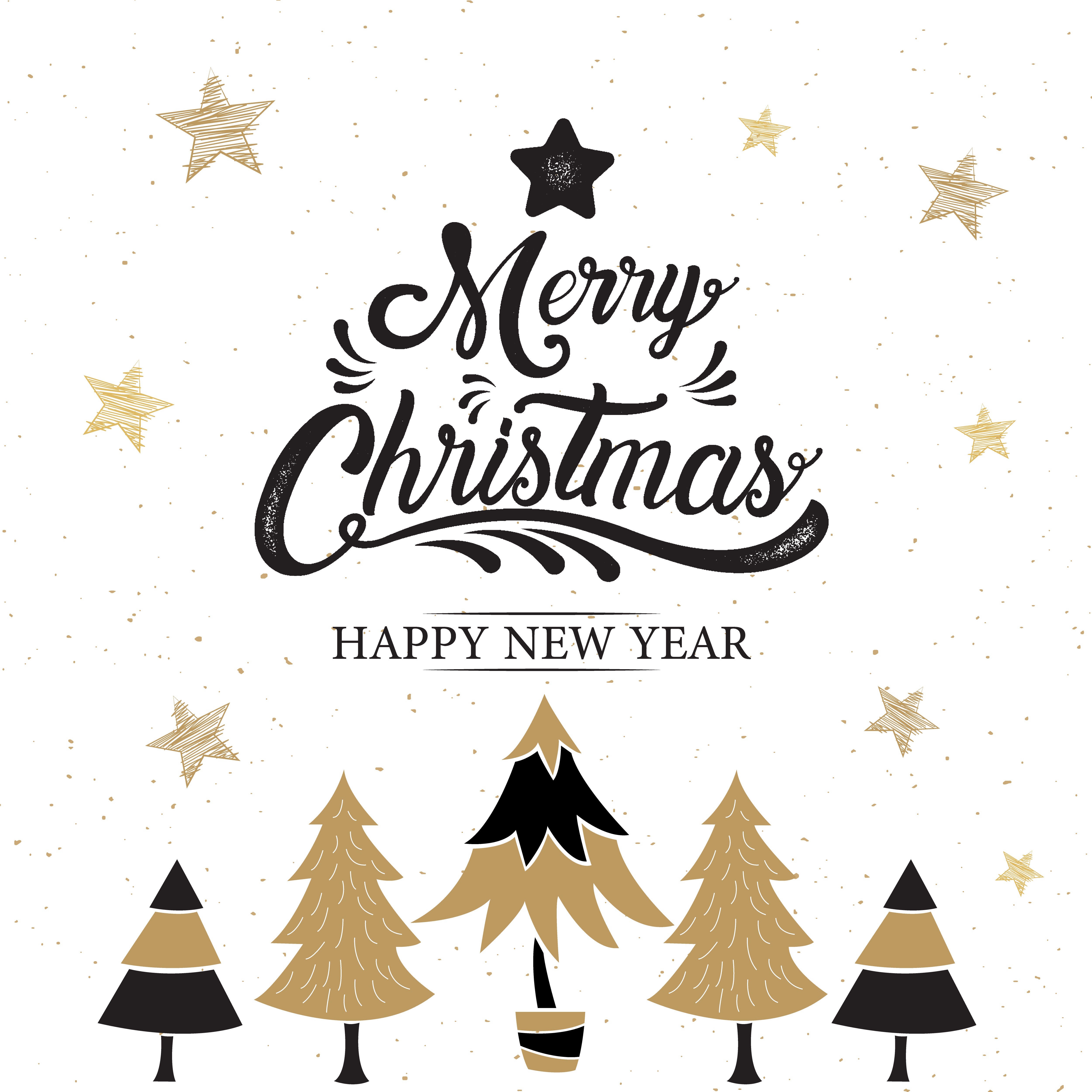Merry Christmas Happy New Year Logo With Trees Vector Art At Vecteezy