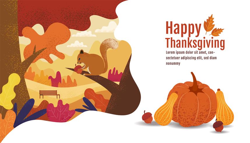 Happy Thanksgiving, Autumn Banner Design with Squirrel