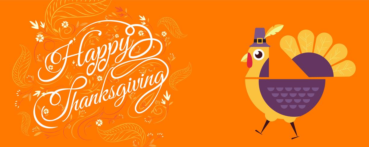 happy thanksgiving Typography with turkey ,cartoon character.