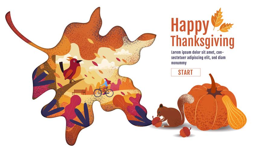 Happy Thanksgiving Autumn Banner Design in Leaf Shape