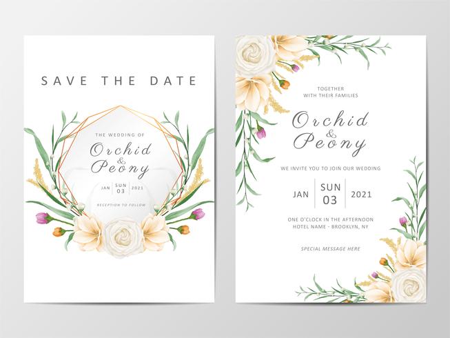 Conjunto de plantillas de tarjetas de invitación de boda floral romántica vector