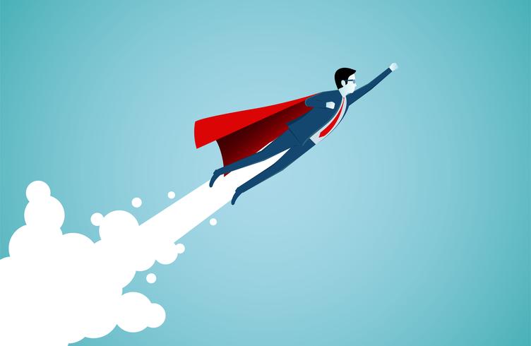 Successful superhero businessmen flying in the sky vector
