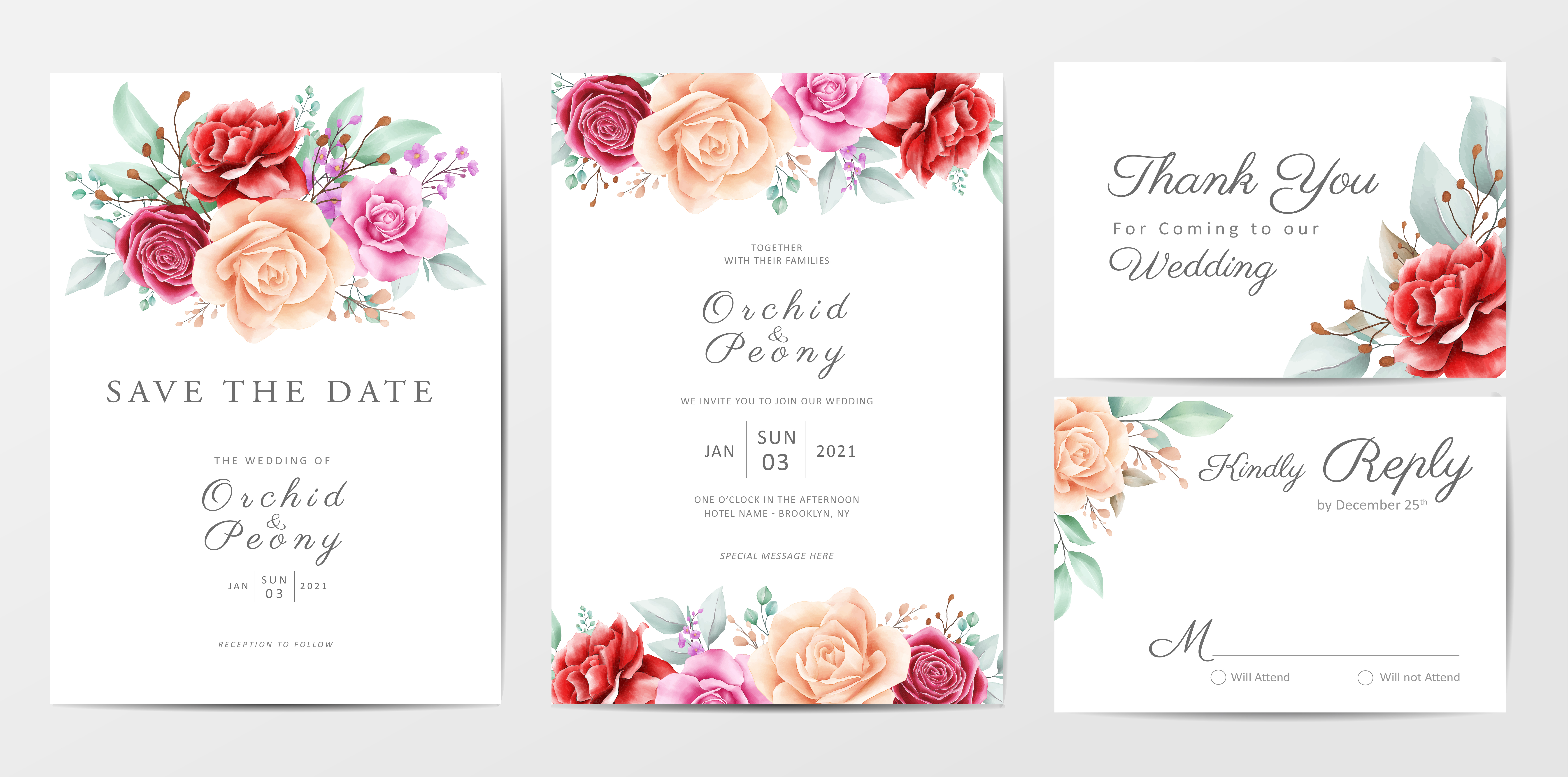 Floral wedding invitation cards template set 673328 Vector Art at Vecteezy