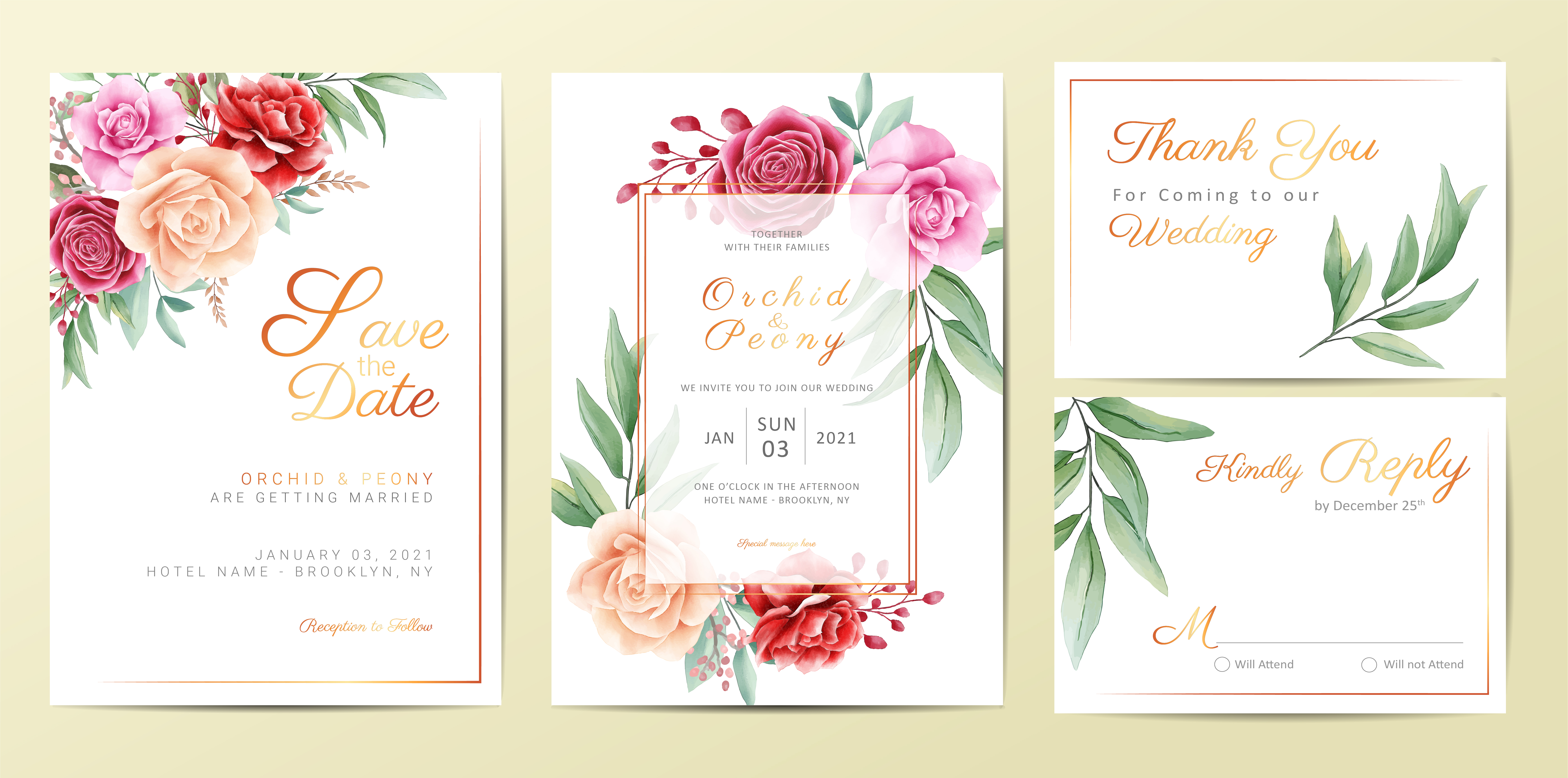 Elegante conjunto de plantillas de tarjetas de invitación de boda floral dorada 673361 Vector en Vecteezy Elegante conjunto de plantillas de tarjetas de invitación de boda floral dorada 673361 Vector en Vecteezy