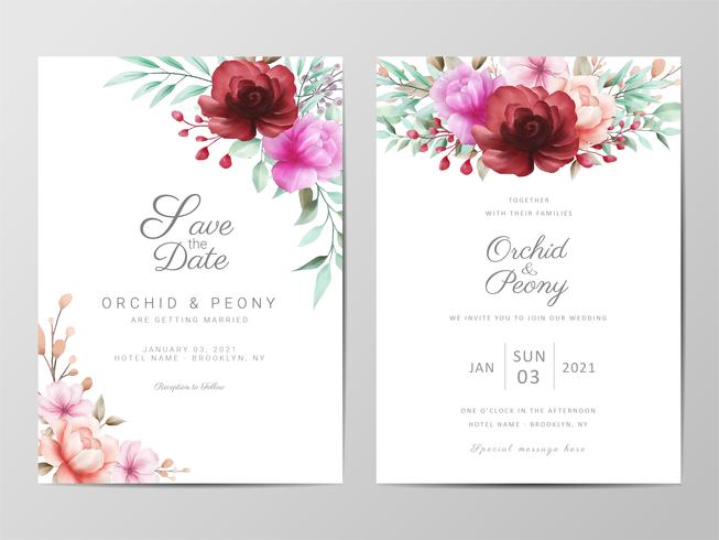 Invitación de boda con flores acuarelas vector