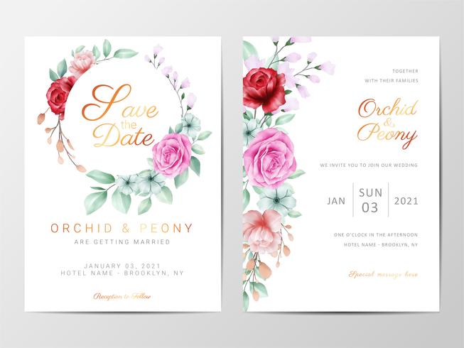 Floral wedding Invitation set with flowers  vector