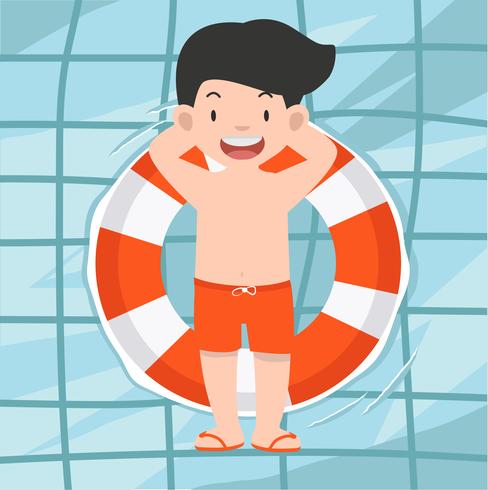 Cute man swimming at the pool vector