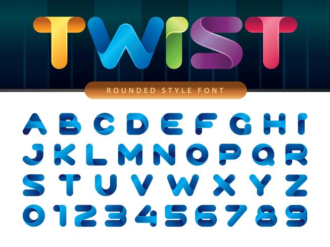 Twisted  stylized rounded font and alphabet vector