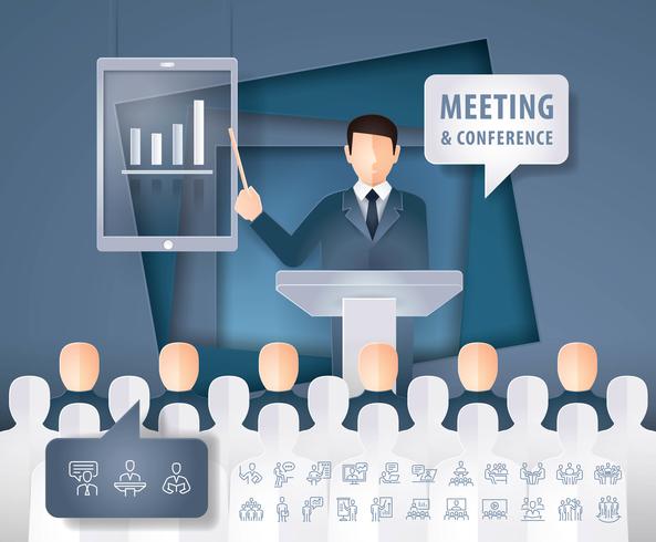 Man talking on business presentation in front of people  vector