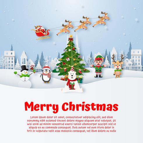  Christmas postcard copy space with Christmas cartoon character vector