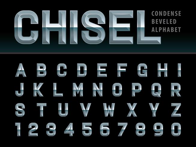 Beveled Chiseled Alphabet Letters and numbers vector