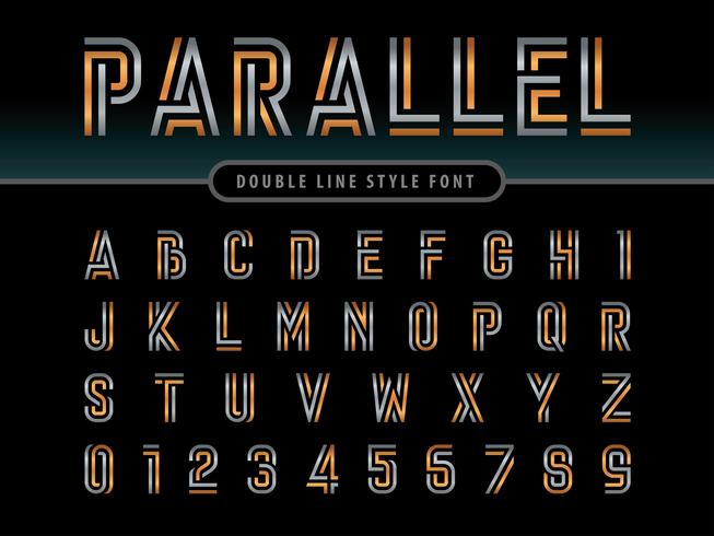 Alfabeto de líneas paralelas Letras y números vector