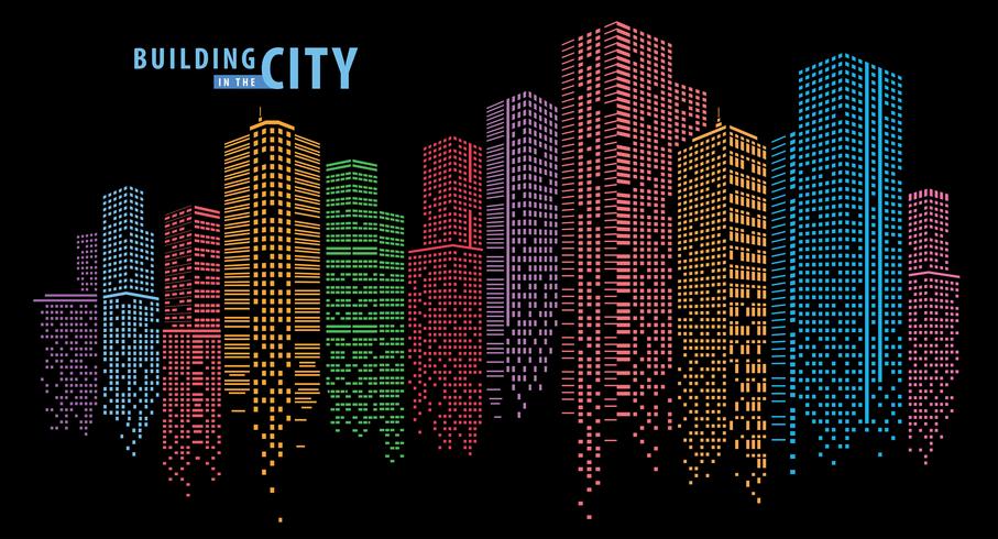 Colorful Dots Making up a City Skyline  vector