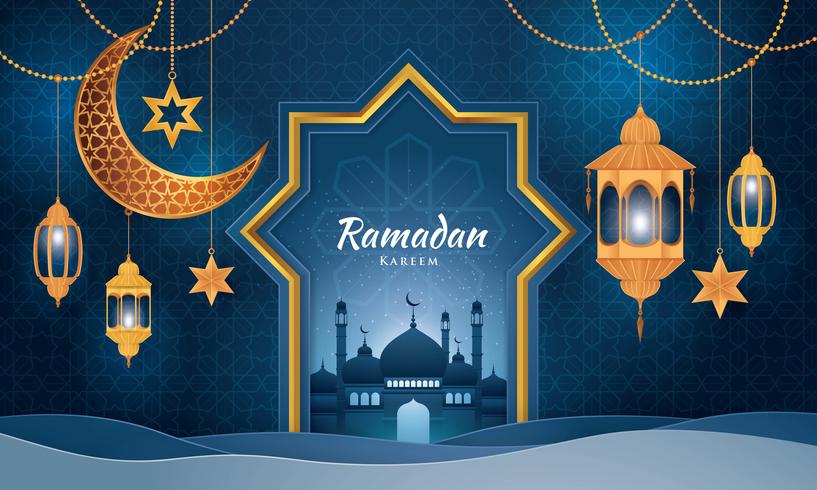 Tarjeta de felicitación Ramadan Kareem vector