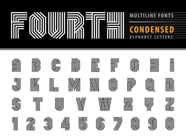  Multi Line Stripes Alphabet Letters and numbers vector