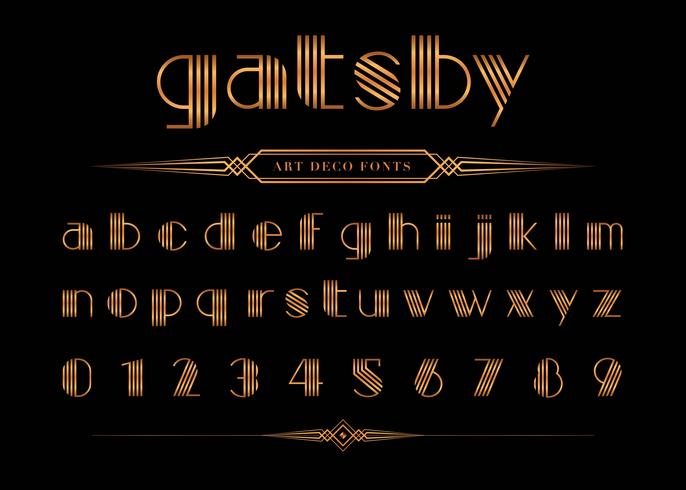  Gatsby font and number, Gold Letter set. vector