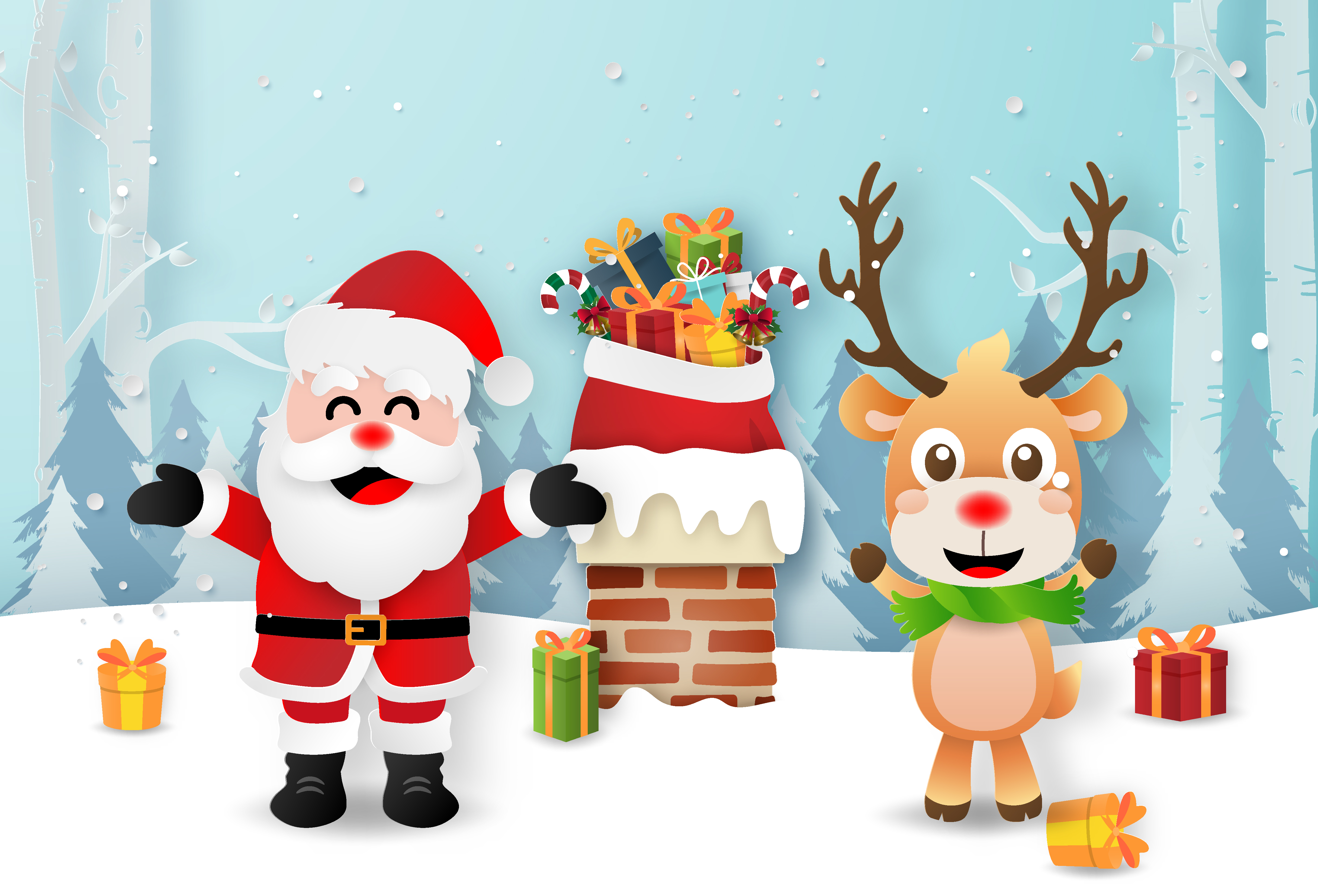 Origami paper art of Santa Claus and Reindeer on the rooftop 673667 Vector Art at Vecteezy