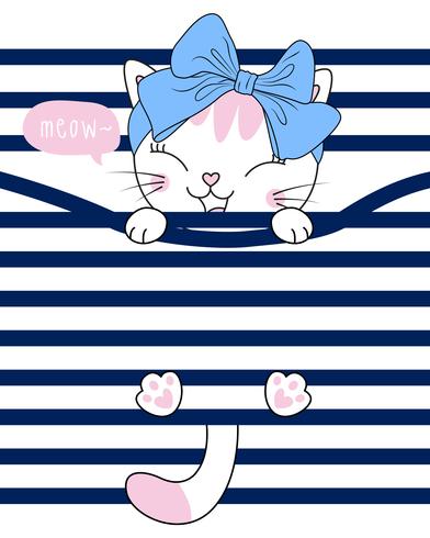 Hand drawn cute cat in stripes vector