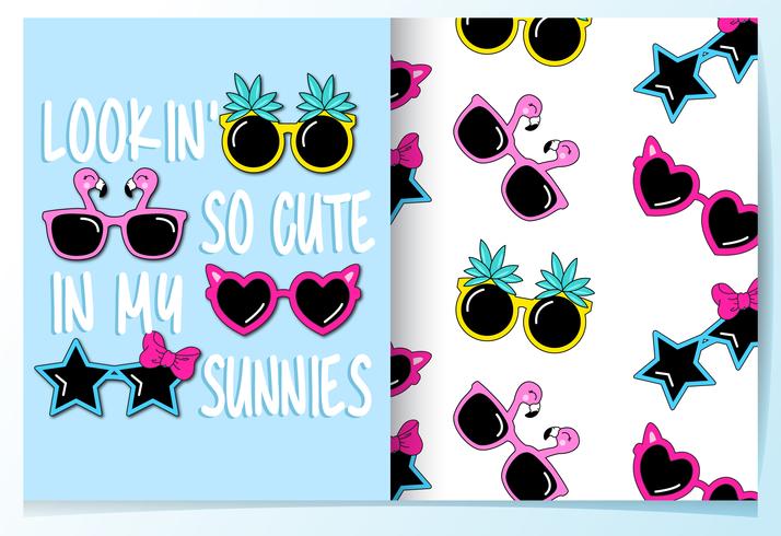 Hand drawn cute sunglasses with pattern set vector