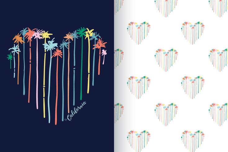 Modern California Heart Tree with Pattern Set vector