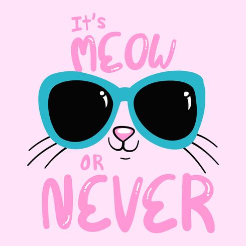 Hand drawn cute kitty with sunglasses  vector