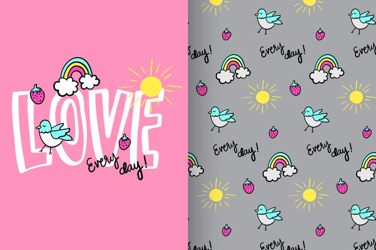 Love Every Day Hand Drawn cute Rainbow Pattern vector