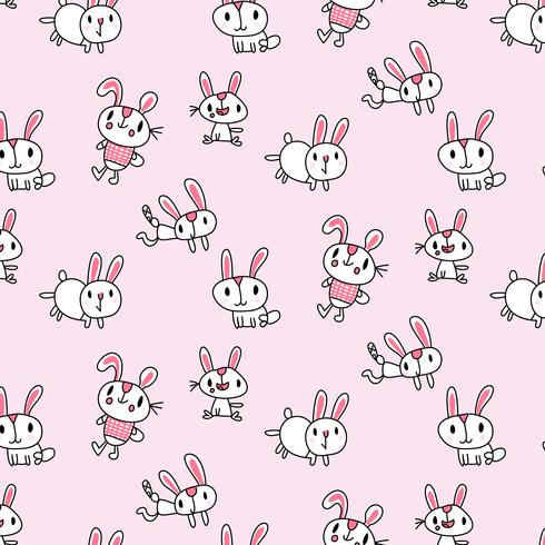 Hand drawn cartoon baby bunny pattern  vector