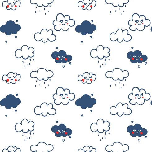 Hand drawn line cloud pattern background vector