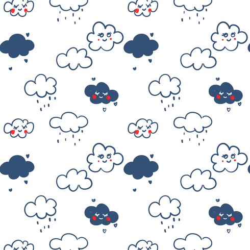 Hand drawn line cloud pattern background vector