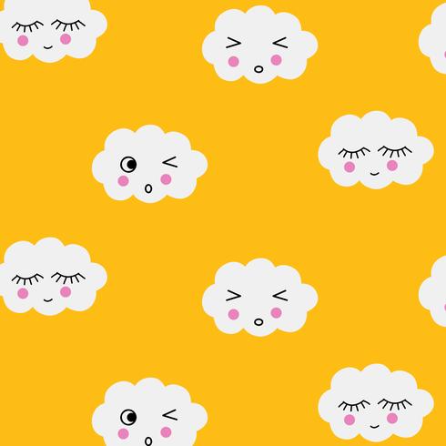 Hand drawn cartoon cloud with faces pattern vector