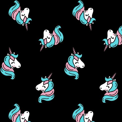 Cartoon unicorn pattern on black background  vector