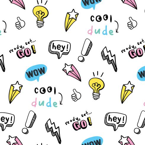 Hand drawn pastel shapes and phrases pattern  vector