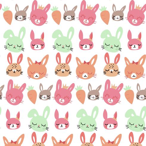 Hand drawn baby rabbit and carrot pattern  vector