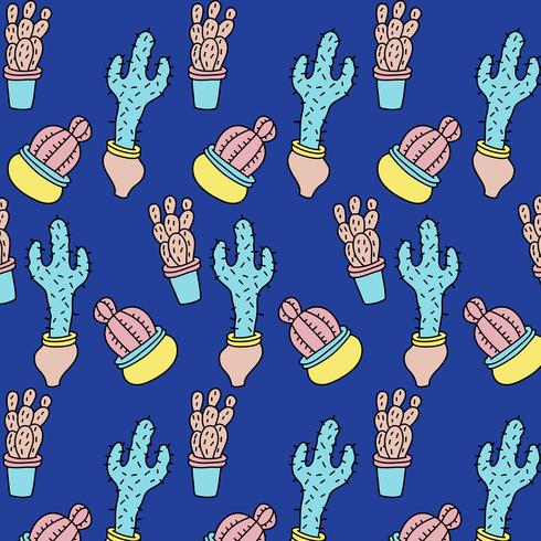 Hand drawn colorful cactus pattern  vector
