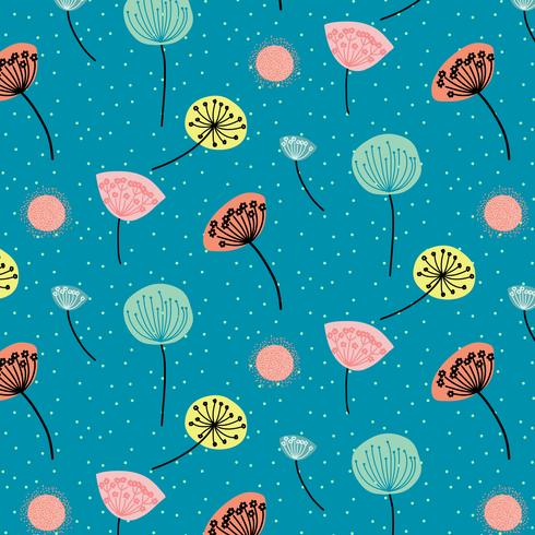 Hand drawn colorful dandelion flowers pattern  vector